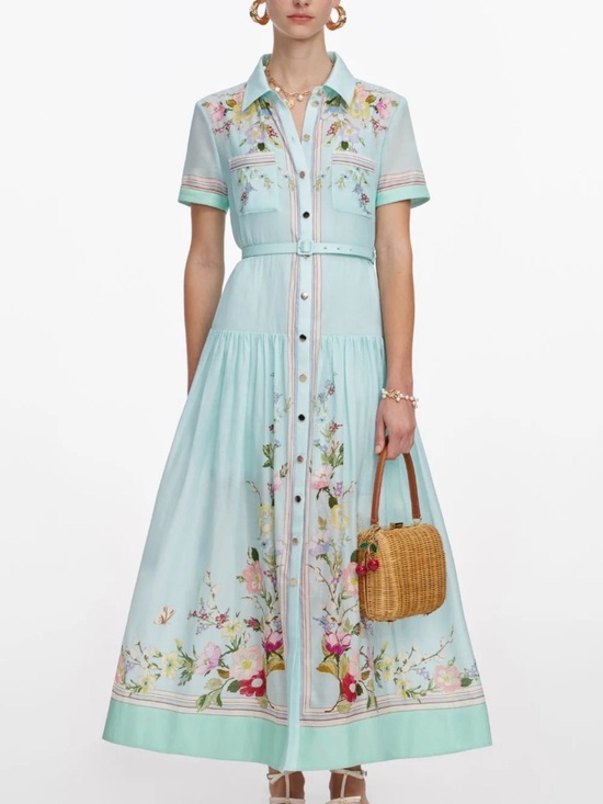 Self-Portrait Dresses & Skirts - Self-Portrait Light Blue Floral Maxi Shirt Dress
